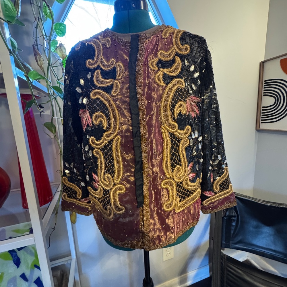 Embroidered Black and Gold Sequined Jacket
